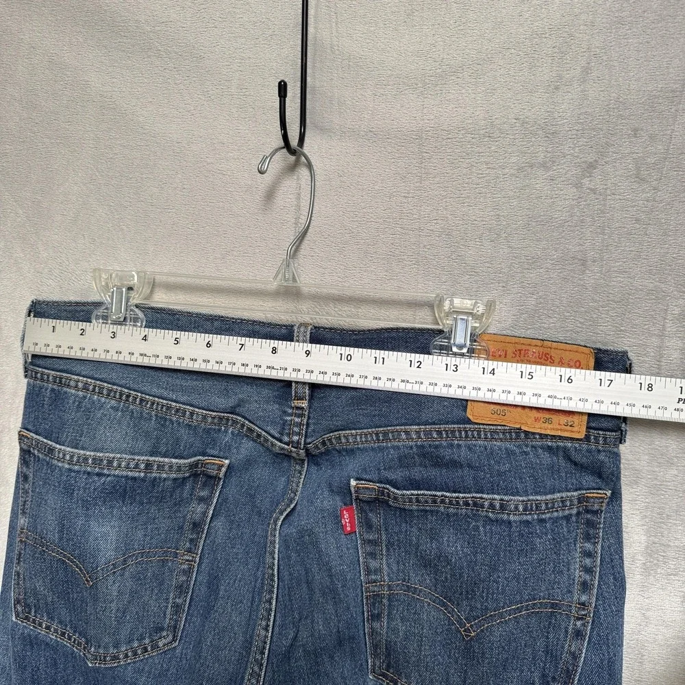 Levis 505 Jeans Mens 36x32 Blue Medium Wash Straight Denim Regular Fit Cotton‎
